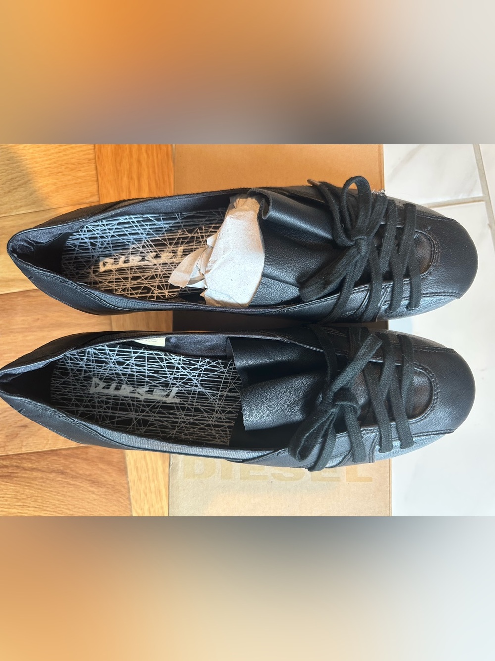 Diesel Density W Black Leather Lace Up Ballet Flat Sneakers Size US 9.5